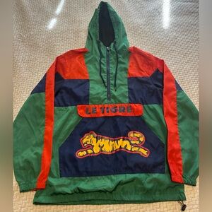 True Vintage Le Tigre Half Zip Hoodie Anorak Windbreaker Jacket Colorblock Small